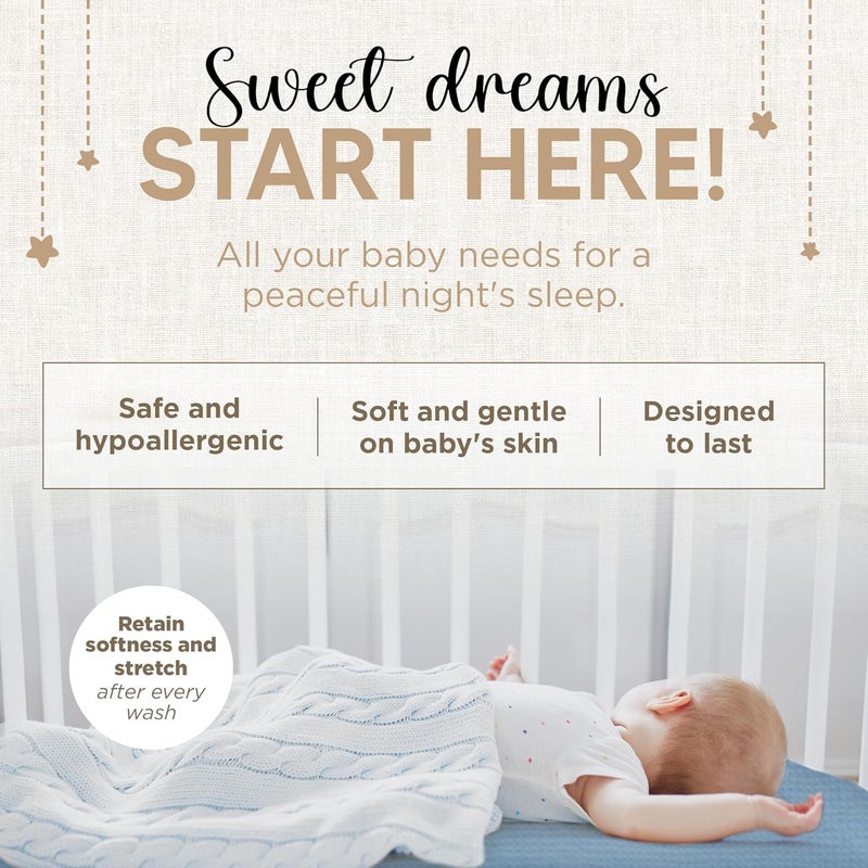 KoolerThings Bassinet Fitted Sheets - Compatible with Ingenuity Foldaway Rocking & Lullanight Soothing | 100% Organic Muslin Cotton - Light Blue + Dark Blue | 32x19 (2 Pack) - Image 4